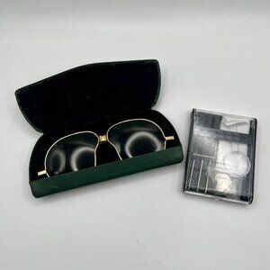 1920s-30s Face Hugging Driving Sunglasses Green Lens Gold Tone Semi Fold Aviator